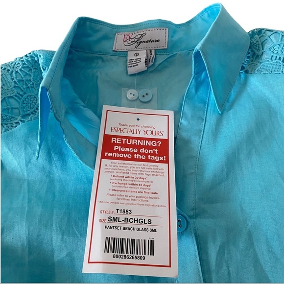 EY Especially Yours 100% Linen Blue Pant Suit Sm - Picture 3 of 12